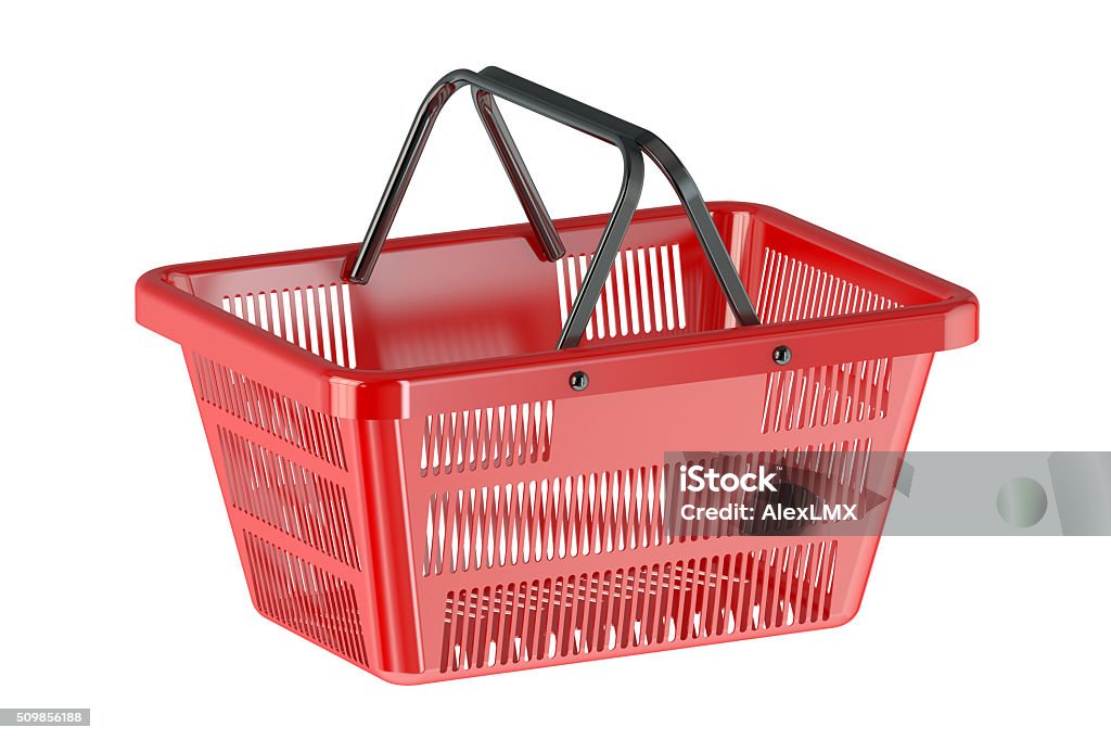 Red shopping basket Red shopping basket isolated on white background Shopping Basket Stock Photo