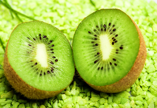 Close-up of slice of Dragon Fruit and Kiwi Fruit. Isolated on the white background