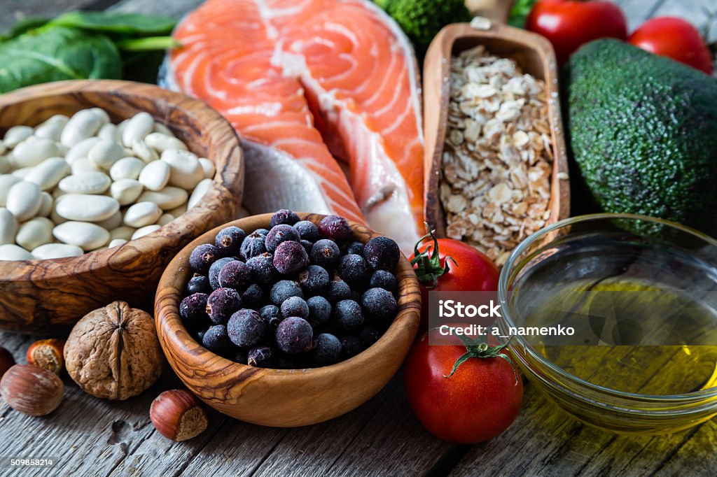 Selección de alimentos que es bueno para el corazón - Foto de stock de Diabetes libre de derechos