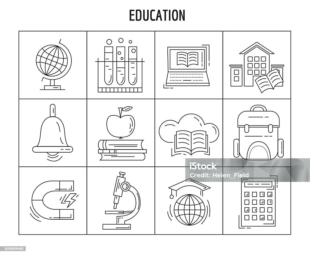 set of linear icons Vector set of linear icons Education Simple flat design Globe - Navigational Equipment stock illustration