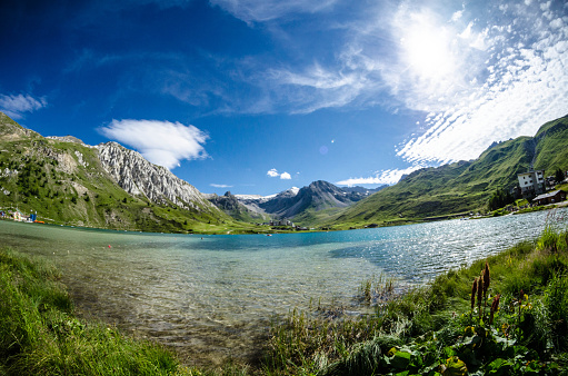 Lake  of Tignes; beautiful nature up in the European Alps.