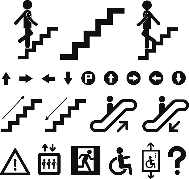 ilustraciones, imágenes clip art, dibujos animados e iconos de stock de símbolo de escalera - staircase