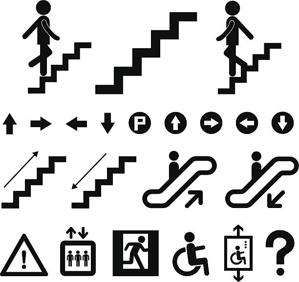 illustrations, cliparts, dessins animés et icônes de escalier symbole set - road marking illustrations