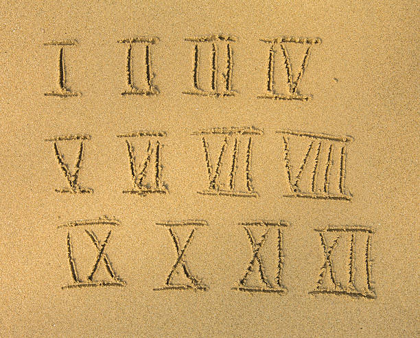 istock Roman numbers on a sandy beach. 509859789