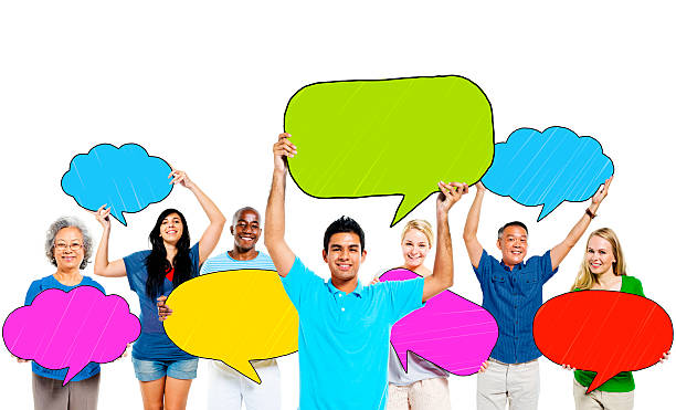 istock Multiethnic Group of People and Colourful Speech Bubbles 509860401