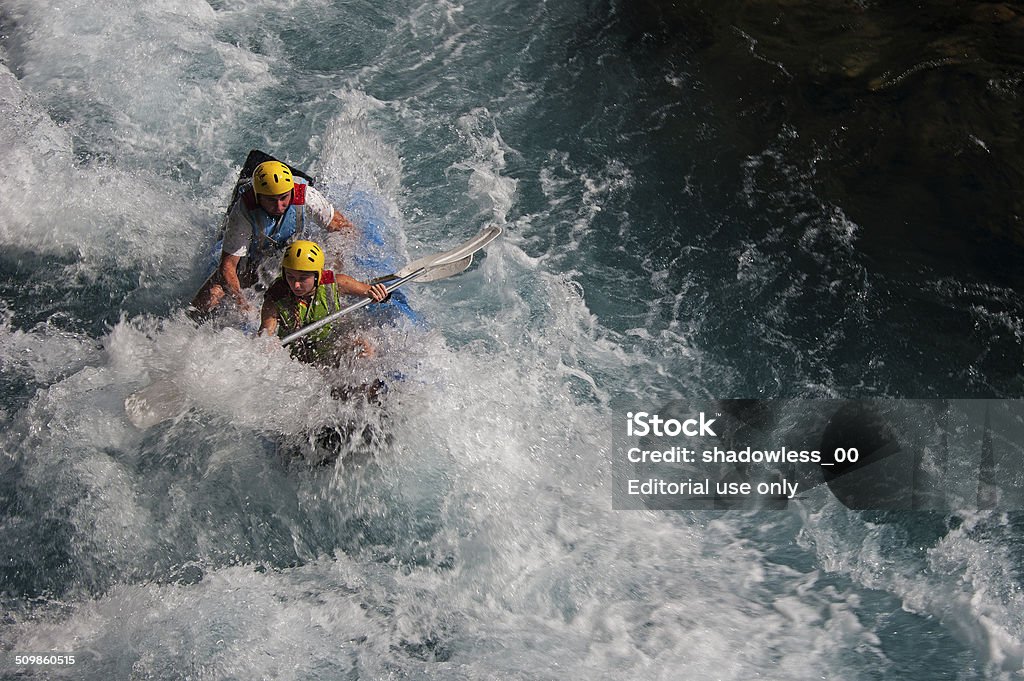 Rafting, Koprucay, Turkey Antalya, Turkey - October 15, 2013: Two people rafting on the Koprucay in Turkey Activity Stock Photo