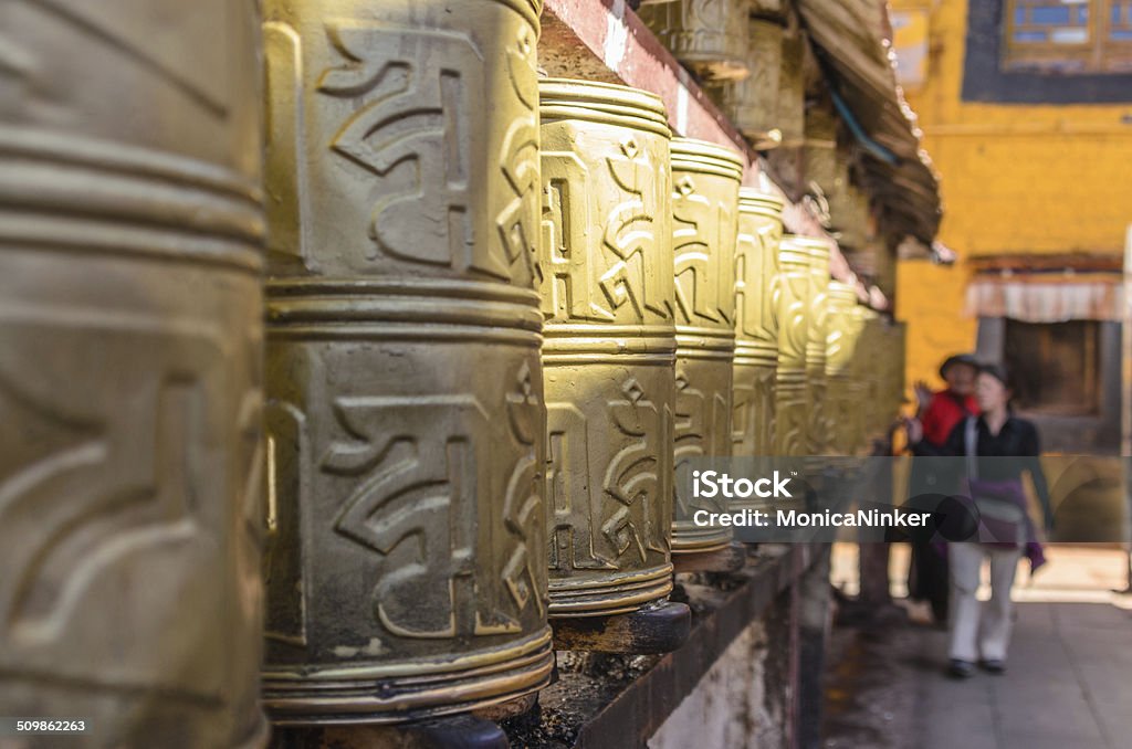 Tibetan Prayer wheels Prayer wheels at the entrance of Potala Palace, former residence of Dalai Lama Lhasa - East Asia Stock Photo