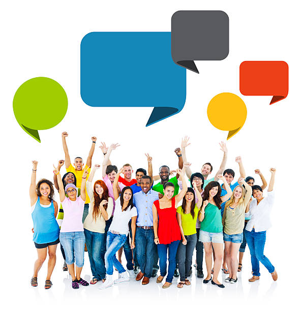 istock Large Group of Cheerful People Raising Hands 509862699