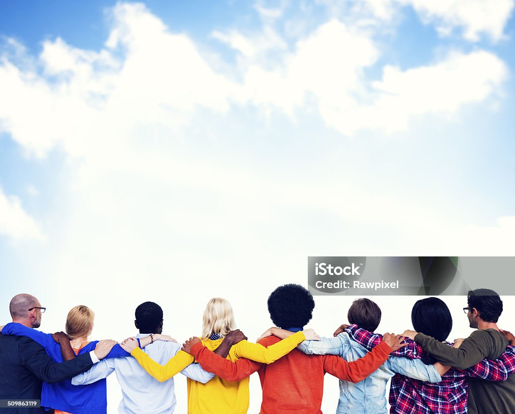 Crowd With Hands On Their Shoulders Crowd with hands on their shoulders Multiracial Group Stock Photo