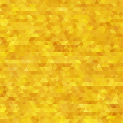 Glitter yellow triangles mosaic faceted golden abstract background. Vector illustration.