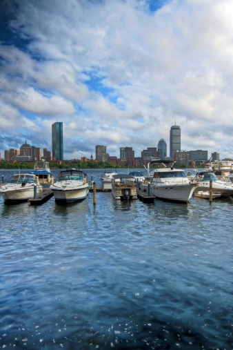 Background of Boston with boats with empty space