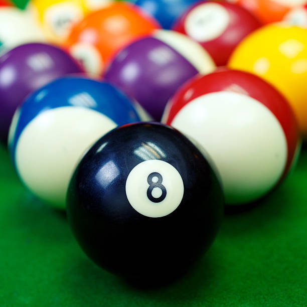 istock billiard balls on a green pool table, closeup 509866844
