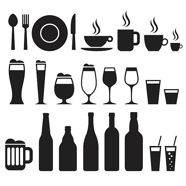restaurant icons - kahve bardağı fincan stock illustrations