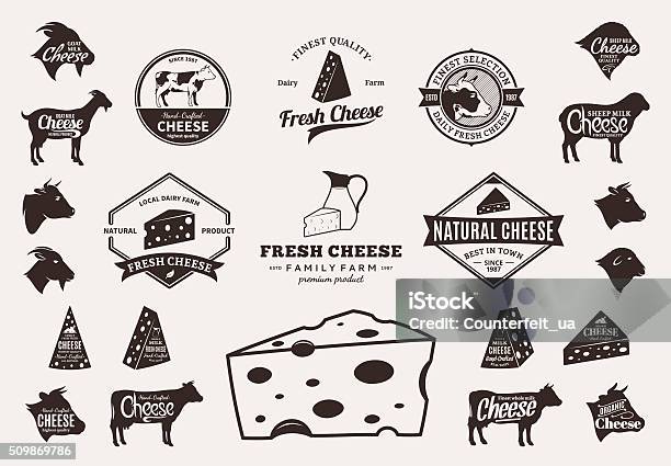 Set Of Vector Cheese Labels Icons And Design Elements Stock Illustration - Download Image Now