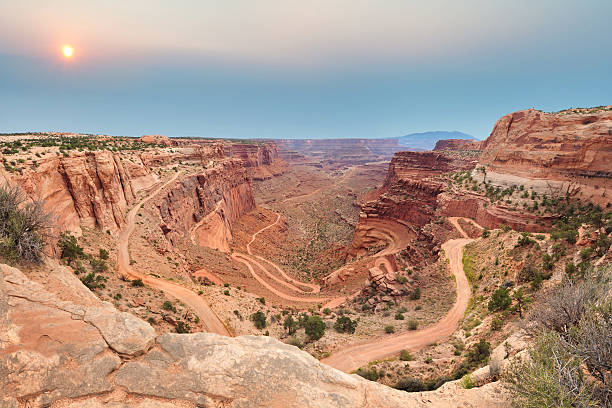 Shafer Trail Road Shafer Trail Road switchbacks in Canyonlands National Park near Moab, Utah, U.S.A. canyonlands national park stock pictures, royalty-free photos & images