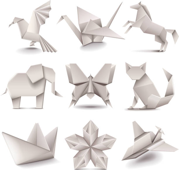 Origami icons vector set Origami icons detailed photo realistic vector set cat origami stock illustrations