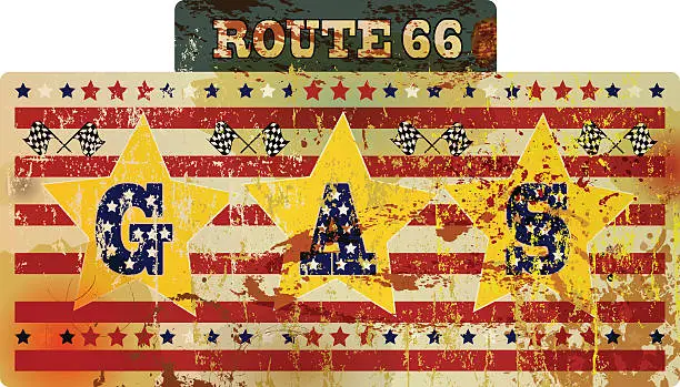 Vector illustration of grungy retro route 66 gas station sign
