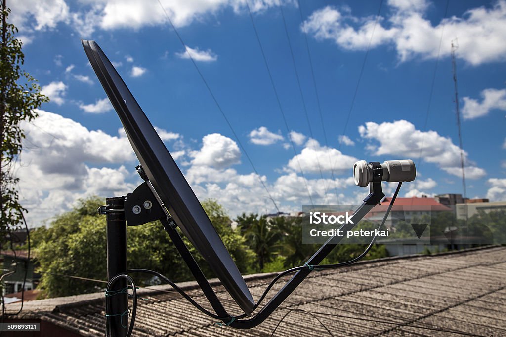 black satellite dish Antenna - Aerial Stock Photo