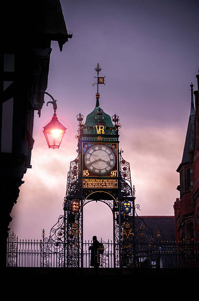 Eastgate Clock, Chester Chester's Eastgate clock at sunset chester england stock pictures, royalty-free photos & images