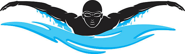 Swimmer doing butterfly style Front view of male professional swimmer isolated on white background. swimming silhouettes stock illustrations