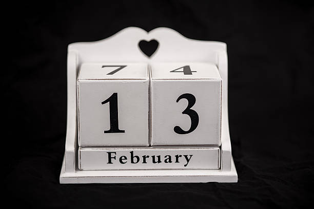 Calendar cubes February, thirteenth, 13, 13th stock photo