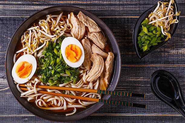 istock Japanese ramen soup with chicken, egg, chives and sprout. 509910162