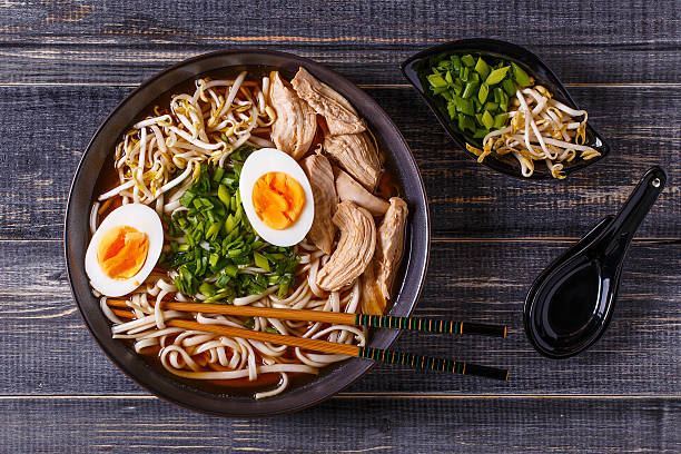 istock Japanese ramen soup with chicken, egg, chives and sprout. 509910508