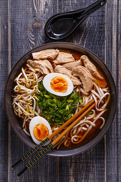 istock Japanese ramen soup with chicken, egg, chives and sprout. 509910756