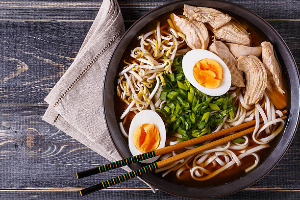istock Japanese ramen soup with chicken, egg, chives and sprout. 509910904