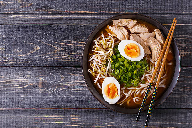 istock Japanese ramen soup with chicken, egg, chives and sprout. 509911118