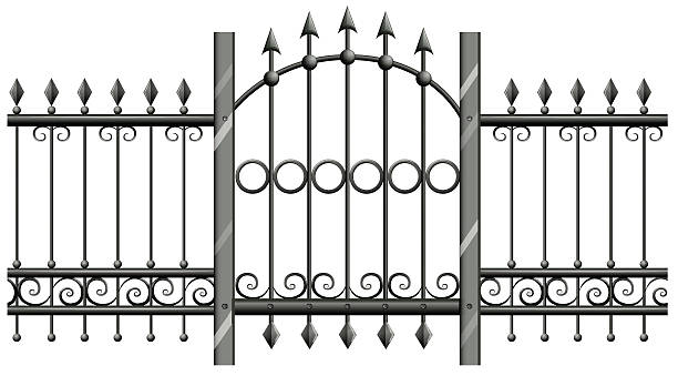 istock Seamless metal fence with doorway 509912218