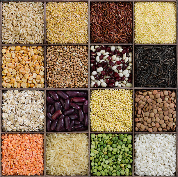 istock Set of different grains in wooden box. 509914426