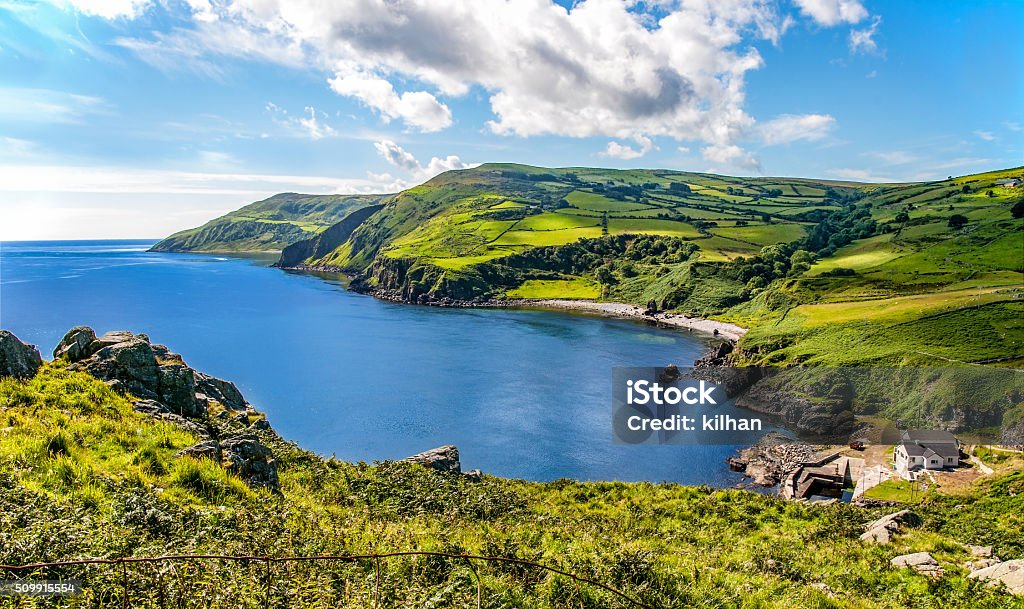 Northern coast of County Antrim, Northern Ireland Northern coast, a bay and a small harbor in County Antrim, Northern Ireland, UK County Antrim Stock Photo