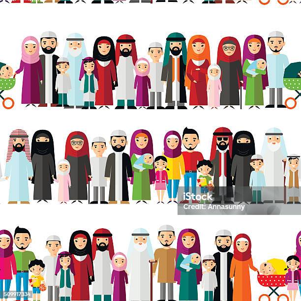 Seamless Background Of Arab Families Stock Illustration - Download Image Now - Child, Adult, Aging Process