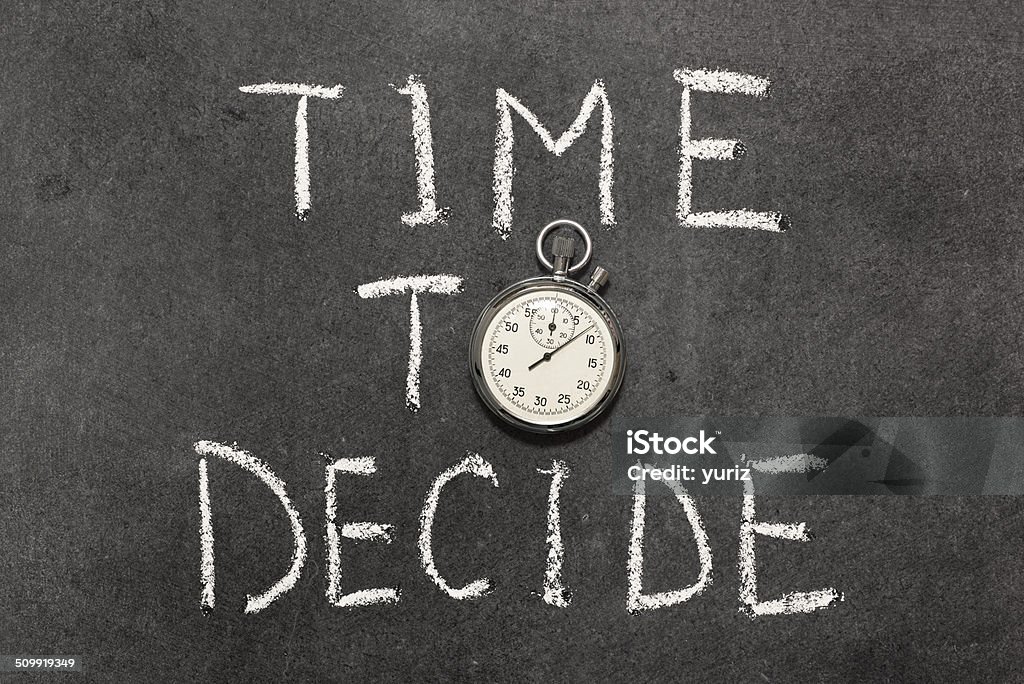 time to decide time to decide phrase with vintage precise stopwatch used instead of O  Chalkboard - Visual Aid Stock Photo