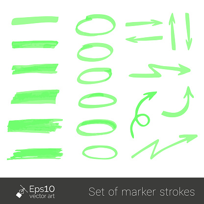 Color strokes and arrows drawn with markers. Stylish elements for your design. Vector