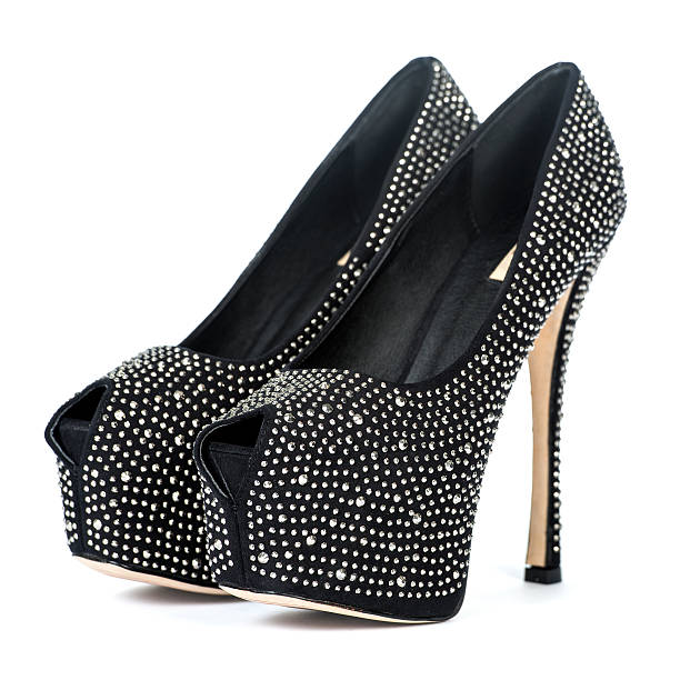 Fashionable High Heels Platform Pumps with silver rhinestone decoration. 