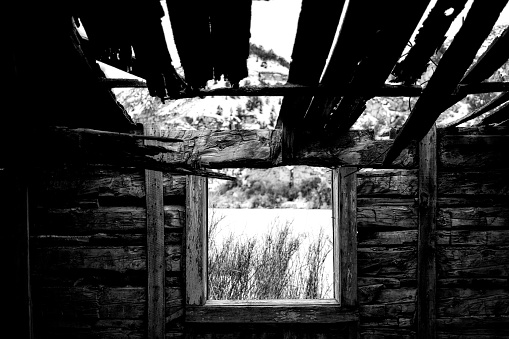 Old West Homestead Black and White High Contrast - Rural Colorado USA.