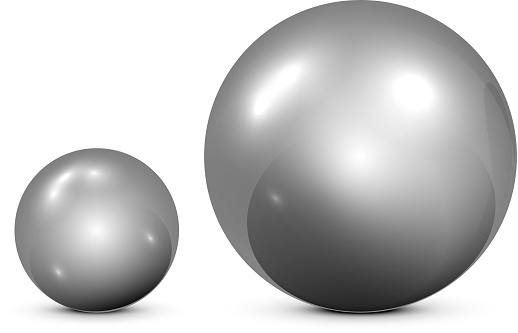 Two metallic spheres on white background, illustration.