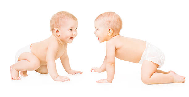 istock Baby Diaper Crawling, Kids Nappy Creeping, White 509923446