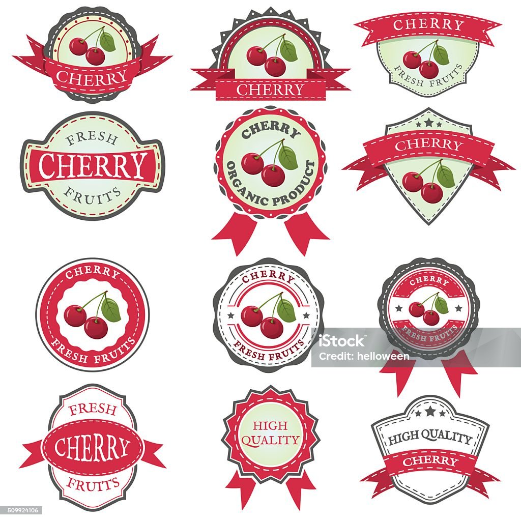 Cherry Labeled Set Of Cherry Labels Stock Illustration - Download Image Now ...