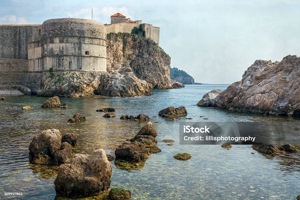 Dubrovnik Croatia Walls Dubrovnik Croatia Coastal View showing stone walls Adriatic Sea Stock Photo
