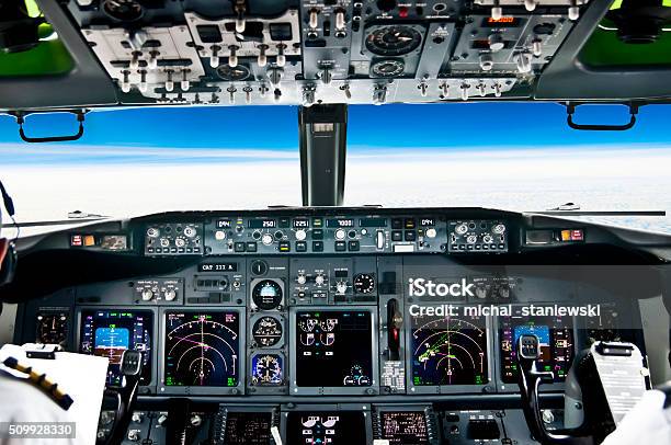 View From The Flight Deck Of Modern Airliner Plane Stock Photo - Download Image Now - Scenics - Nature, Cockpit, Piloting