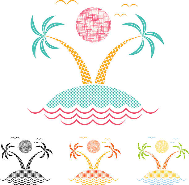 トロピカルな島々のロゴ - wave island palm tree sea点のイラスト素材／クリップアート素材／マンガ素材／アイコン素材