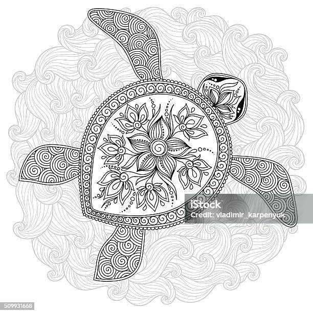 Pattern For Coloring Book Decorative Graphic Turtle Stock Illustration - Download Image Now