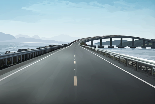 Modern bridge over islands in Norway