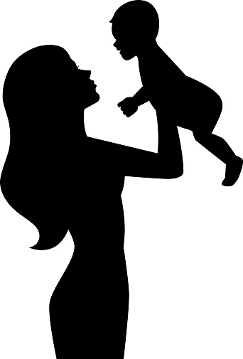 Vector silhouette of a mother holding a baby on hands