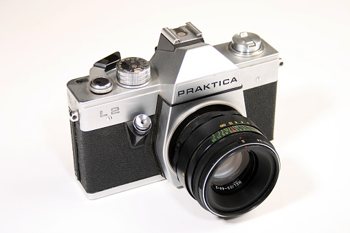 Zrenjanin, Serbia - February 6, 2016: Vintage camera Praktica.  Praktica is a brand of camera manufactured by Pentacon in Dresden in eastern Germany.