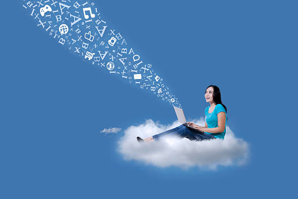 Opening Book put on cloud isolate on blue sky background. 3D Rendering. Minimal Creative Education idea concept.
