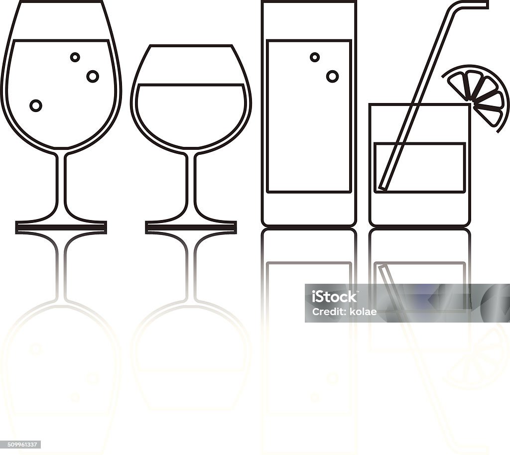 Illustrazione di vini, birre, Cocktail e bicchieri d'acqua - arte vettoriale royalty-free di Acqua